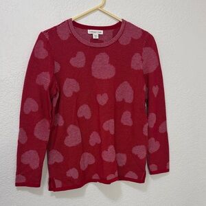 Coldwater Creek Red Heart Pattern Women's sweater